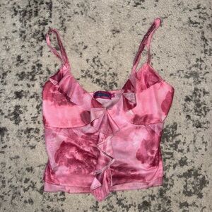 Edikted Pink Mesh Ruffle Top